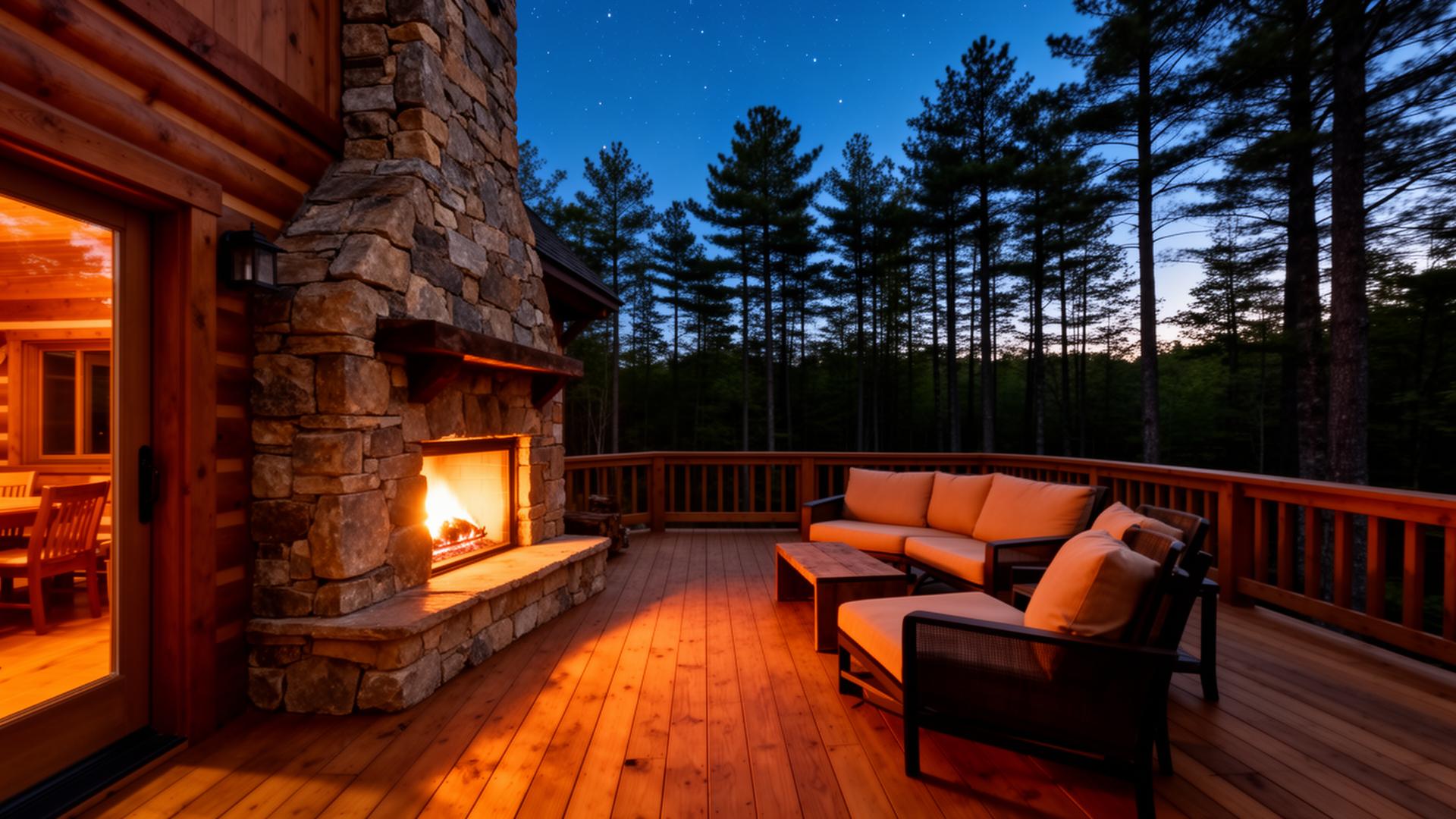 Stone fireplace and warm interior of a Rome, Wisconsin vacation rental